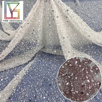 High Density Pure White French Bridal Beaded Net Fabrics With Pearl Sequins Glitter Tulle Embroidery Dresses Bridal Lace Fabric