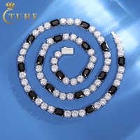 Hot Selling Hip Hop Fashion Jewelry 6mm White Mix Black Cz Cubic Zirconia 925 Silver Tennis Chain Necklace