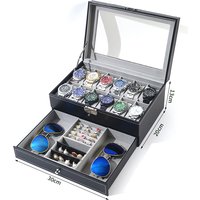 Hot Sale Double Layer Leather Drawer Design Watch Case 12 Slots Watch Jewelry Box with Transparent Glass Lid