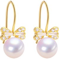 SHDIYAYUN New Zircon Bow Hook Earrings 100% Genuine Freshwater Pearl Women's Jewelry Perfect Wholesale Gift