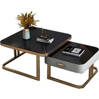 Modern Design Living Room Coffee Table Two-piece Golden Metal Stainless Steel Furniture Black and White Glass Table with Lockers