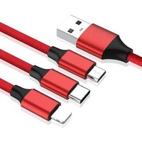 AMAZON BEST SELLING Nylon Braided Multi 3 in 1 Charging Cable with micro usb type c and iphone