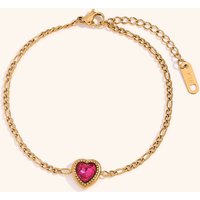 Advanced Luxurious 18K Gold Plated Heart Shaped Adjustable Figaro Chain Stainless Steel Diamond Bracelet