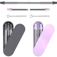 2019 Amazon Hot sale Metal Stainless steel portable Collapsible reusable drinking Straw foldable Straws with case