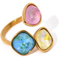 Hot Selling 18k Gold Stainless Steel Luxury Three-color Rhinestone Opening Ring