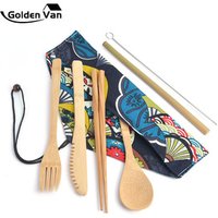 Portable Reusable Bamboo Cutlery Set Cloth Bag