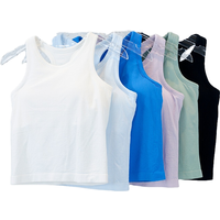 Custom Logo Plain Seamless Ribbed Knitted Tank Tops for Women Yoga Sport Outdoor All in Match Padded Elastic Women's Tank Tops