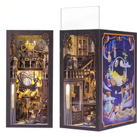 Cutebee 3D Wooden Dust-proof Bookend Suit Magic Dollhouse Book Nook Miniature Bookshelf with LED Touch Light and Dust Cover