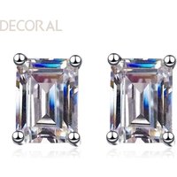 Factory Wholesale 925 Sterling Silver Stud Earrings 2Carat Emerald Cut Moissanite Earrings for Women