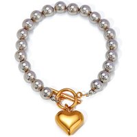 J&D Luxury Stainless Steel 18K Gold Plated Bracelets Women Silver Beaded Gold Heart Pendant Bracelets