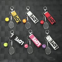 Wholesale Popular Sporty Fashion Trend Mini Tennis Racket & Ball Keychain with UV Printing PVC Material