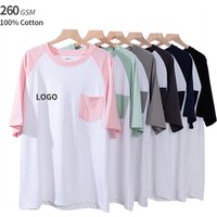 260 GSM 100% Cotton Crew Neck Custom Logo Pocket Tee Shirt Homme Coton Men Raglan T-Shirt With Pocket