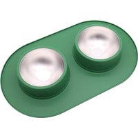 OEM ODM No Spill Non-Skid Stainless Steel Double Cat Pet Dog Food and Water Feeder 2 Bowl with Silicone Lick Pad Mat