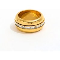 High End 18K Gold Plated Waterproof Plain Gold Zirconia Pave Rotatable Stainless Steel Spinner Spin Fidget Anxiety Rings