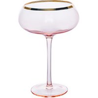 Mouth Blown Elegant Pink Wine Goblet Champagne Glass Set with Gold Trim