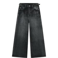 Men Designer Jeans Custom Black Loose Personalized Whisker Straight Faded Stone Washed Jeans Men Baggy Wide Leg Fashion Jeans