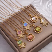 DAIHE Fashion 18k Gold Plated Starry Planet Pendant Necklace Stainless Steel Chain Astronauts Moon Necklace for Women