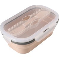 eco-friendly hot sale portable foldable silicone lunch box with spork, kitchen outdoor camping bento box
