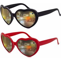 Women's Love Heart Shaped Sunglasses with Color-Changing Lights Fashion Night Diffraction Glasses for Graduation Occasions