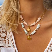 2024 Year New Trendy Ocean Charms Necklace 18K PVD Gold Plated Stainless Steel Beach Starfish Shell Necklace for Women