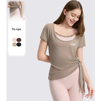 Stylish Slim Fit Breathable Luxury 2-piece Yoga Tops Short Sleeve Quick-drying Fitness Clothes Elegant Tie Rope Women Crop Top