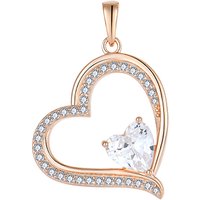 925 Sterling Silver Rose Gold Plated Heart Pendant with Sparkling Zirconia Custom Moissanite Pendant for Valentine's Day Gift