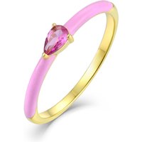 YILUN 18K Gold Pink Enamel Ring Elegant Women's Handcrafted Dainty Water Drop Gemstone for Wedding and Party