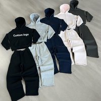 Oversized Zip-up Hoodie & Wide-leg Pants Set 350g Cotton-polyester Fleece Custom Logo 3D Embroidery Windproof & Breathable