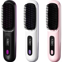 2025 3000mah Electric Cordless Comb Hair Style Brush LCD Portable Rechargeable Mini Hair Straightener Brush with 3 Temp Settings