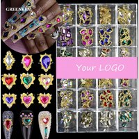 GREENKEM 2022 3D Nail Art Rhinestone Crystal Luxury Brand Name Logo Designer Nail Art Charms Jewelry Alloy Zircon Nail Charms