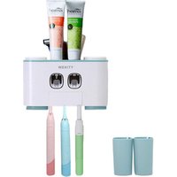 Wekity wall mount multifunctional toothbrush holder wash set with automatic toothpaste dispenser and four cups