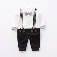 Wholesale Autumn Cotton Baby Boy Gentleman Romper Infant Tuxedo Jumpsuit Newborn Suspender Overalls Outfits Long Sleeve Bow Tie