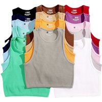 Wholesale Solid Sleeveless Vest Women Crop Tops Running Yoga Wear Clothing Slim Fit Quick Drying Ribbed Crop Tank Top