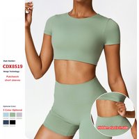 Fashion Tights Custom logo Sports Elastic T-shirt Running Shockproof High Quality Gym Yoga Short Sleeves Fitness Tank Top Bra