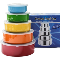 5Pcs Stainless Steel Round Food Storage Box with Plastic Lid Fresh-keeping Color Children's Food Container
