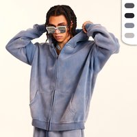 New Arrival Winter Cotton Fleeced Unisex Full Zip-up Sweatshirts With Hood 332GSM Color Spray Custom Logo Zip-up Hoodie