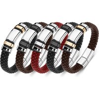 Luxury Black Retro Wrap Stainless Steel Leather Bracelet for Men Bangles with Sproty Chain Link Male Fashion Charm