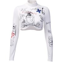 X89457B new fashion print woman white crop top and t-shirt