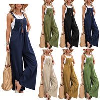 Vintage Cotton Linen Jumpsuit Women 2023 Casual Solid Button Wide Leg Suspender Pants With Pockets Summer Loose Overalls Rompers