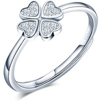 Fashion Jewelry 925 Sterling Silver Rhodium Plated Romantic Lucky Clover Heart Wedding Ring Zircon Adjustable Opening for Women