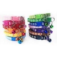 Polyester Small Cats Dog Collars With Bell Cat Pet Collar Breakaway Adjustable Dog Puppy Bling Paw Prints Pet Supplies