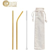 Hot!!! ECO-friendly stainless steel 304 reusable metal rose gold straws, rainbow drinking straws with brush and pouch