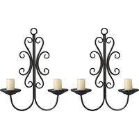 Handmade Metal Craft Black 2 Pieces Wall Mount Wrought Iron Double Arm Candle Holder Rustic Iron Hanging Candlestick Wall Sconce
