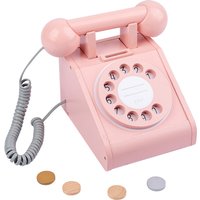 Wooden Vintage Telephone Educational Toy with Pretend Turntable Set for 5 to 7 Years Unisex Kids Role-playing Game