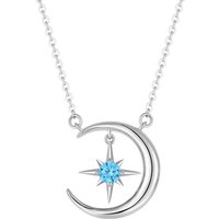 High Quality 925 Sterling Silver Blue Zircon Star Moon Pendant Necklace Rhodium Plated Celestial Necklace Jewelry for Women