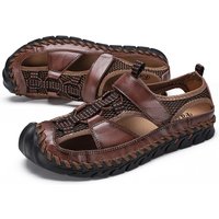 Accept OEM Custom Logo Soft Comfortable Walking Men Sandals Leather Genuine Leather Flat Slippers Size 48 Men's Casual Shoes