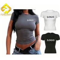2026 Custom logo Baby Tee Women's T-shirts Wholesale Crop Top Puff Rhinestone Plain Sexy Fitted Thin Blank Shirt for Woman