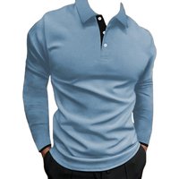 RNSHANGER Spring Autumn Solid Color Long Sleeve Polo Shirts Man Casual Loose Button Pullovers Vintage All-match Tops