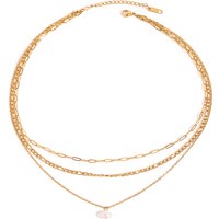 J&D 18K Gold Stainless Steel Freshwater Pearl Cross and Multi-Layer Necklace