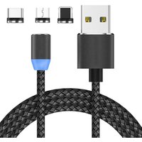 nylon braided LED 1m Micro USB Magnet Charger Charging Cable magnetic ios type c usb cable